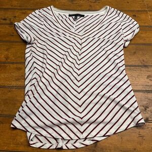 White House Black Market Striped V Neck Short Sleeve Tunic Top Womens‎ XS